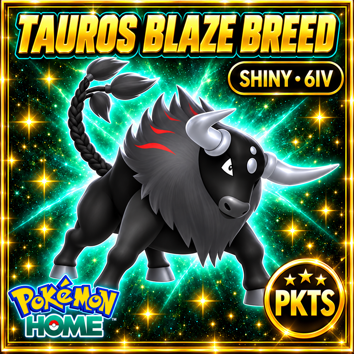 Shiny Tauros Blaze Breed Pokémon HOME 6IV Competitive Battle Ready - Image 1