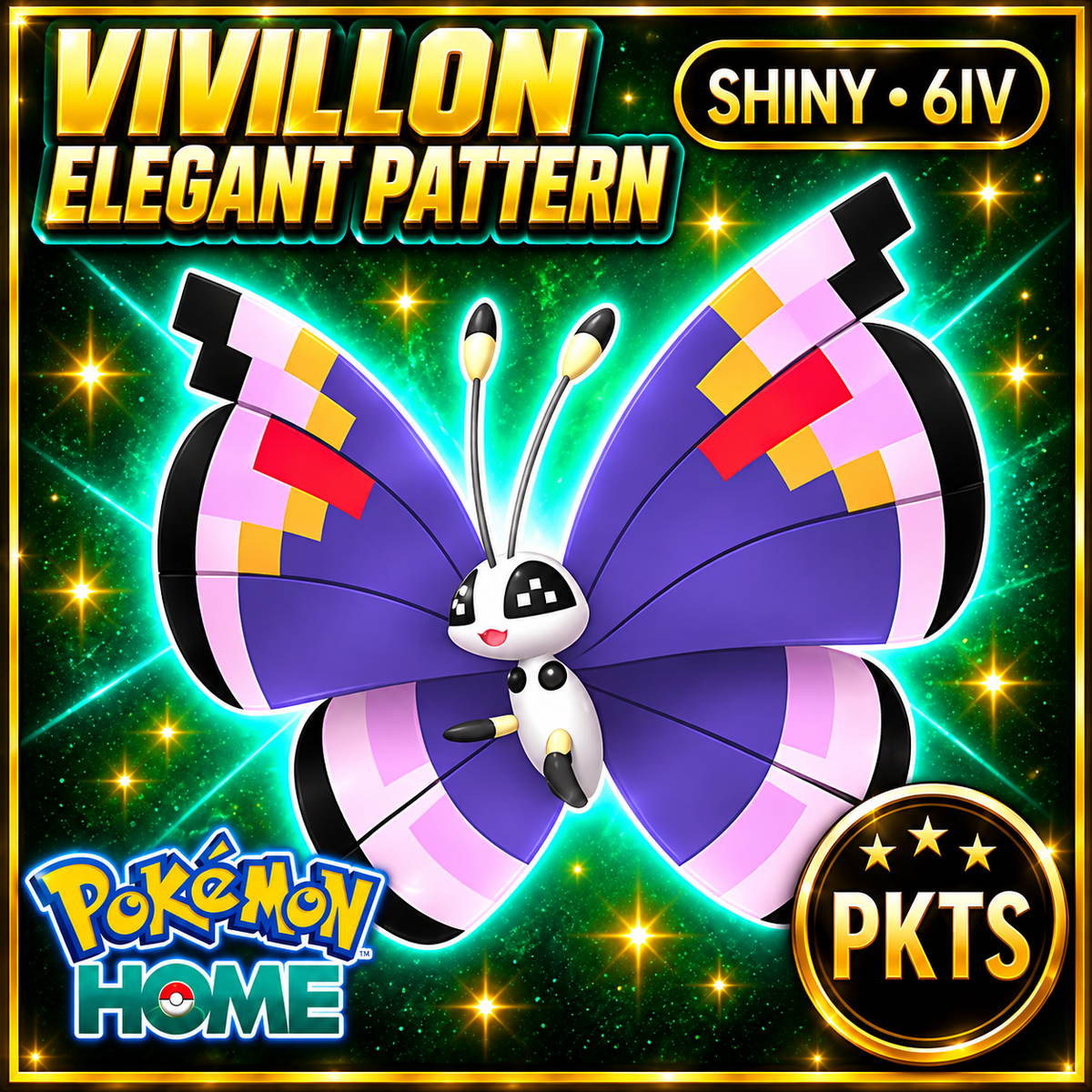 Shiny Vivillon Elegant Pattern Pokémon HOME 6IV Competitive Battle Ready - Image 1