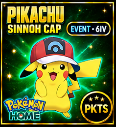 Pokemon Home ASH PIKACHU EVENT Sinnoh Cap 6IV Pokemon Scarlet Violet Pokemon Sword Shield, Pokemon Lets Go, Pokemon Legends Arceus - Image 1