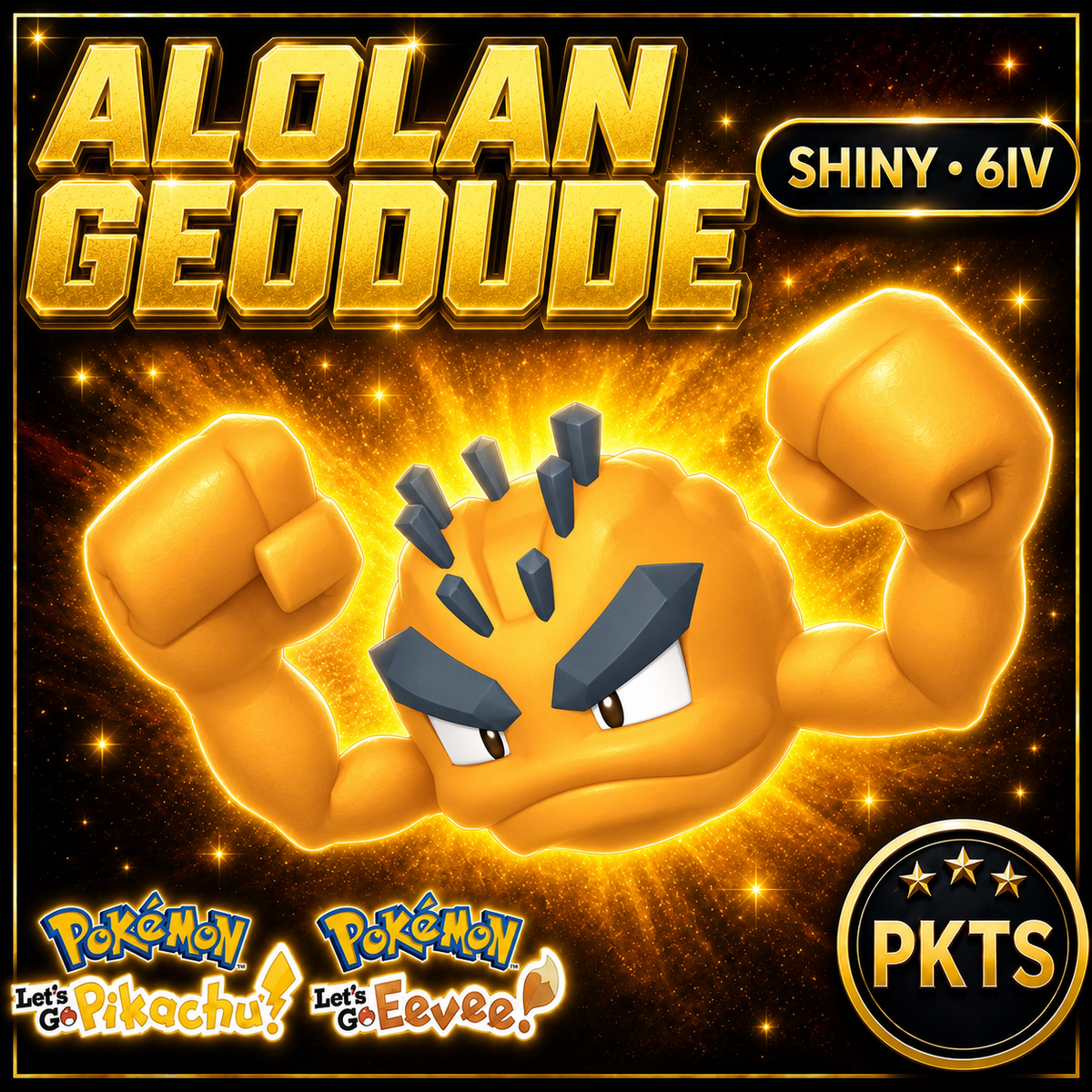 Shiny Alolan Geodude for Pokémon Let’s Go Pikachu and Let’s Go Eevee, 6IV – PKTS