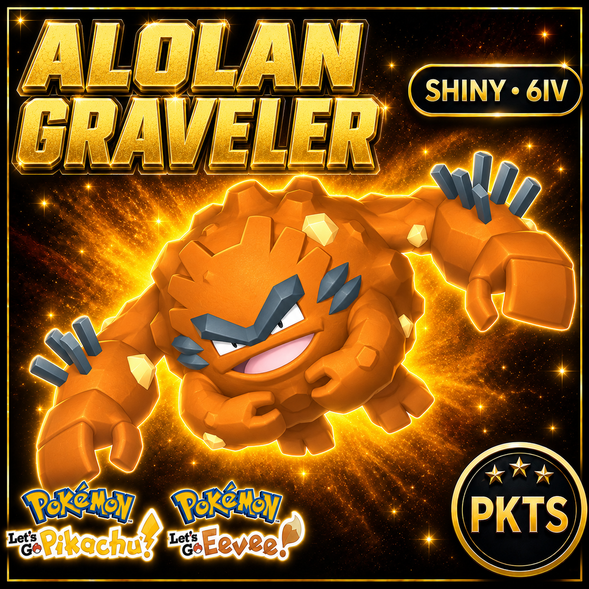 Shiny Alolan Graveler 6IV — Pokémon Let’s Go Pikachu & Let’s Go Eevee — PKTS