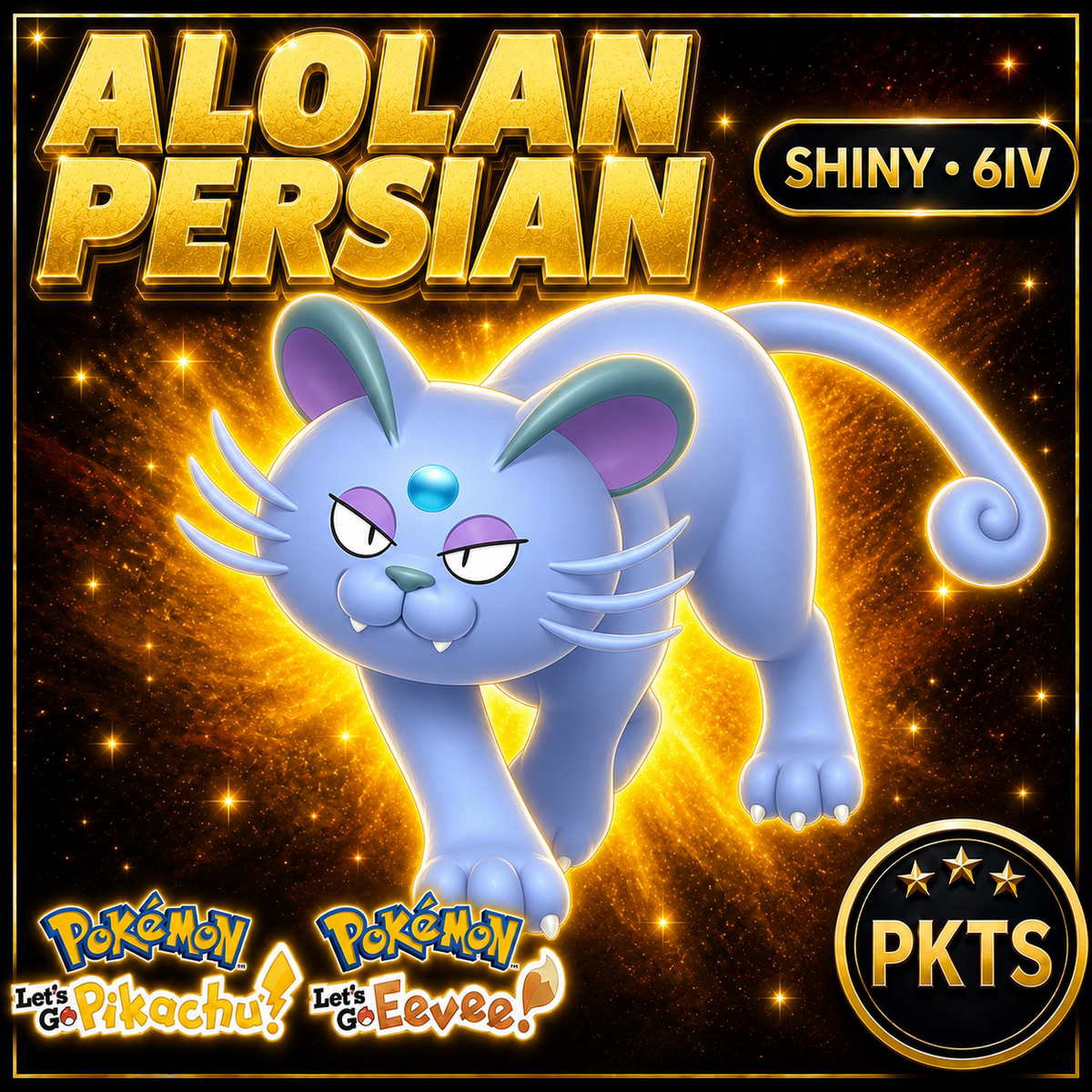 Shiny Alolan Persian for Pokémon Let’s Go Pikachu and Let’s Go Eevee, 6IV – PKTS