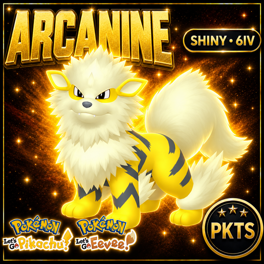 Shiny Arcanine 6IV — Pokémon Let’s Go Pikachu & Let’s Go Eevee — PKTS