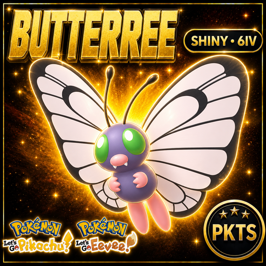 Shiny Butterfree 6IV — Pokémon Let’s Go Pikachu & Let’s Go Eevee — PKTS