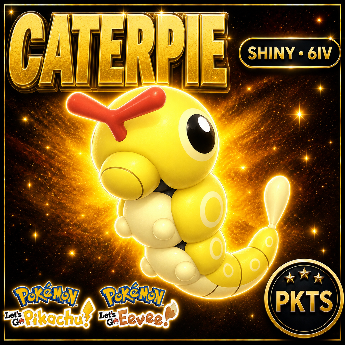 Shiny Caterpie 6IV — Pokémon Let’s Go Pikachu & Let’s Go Eevee — PKTS