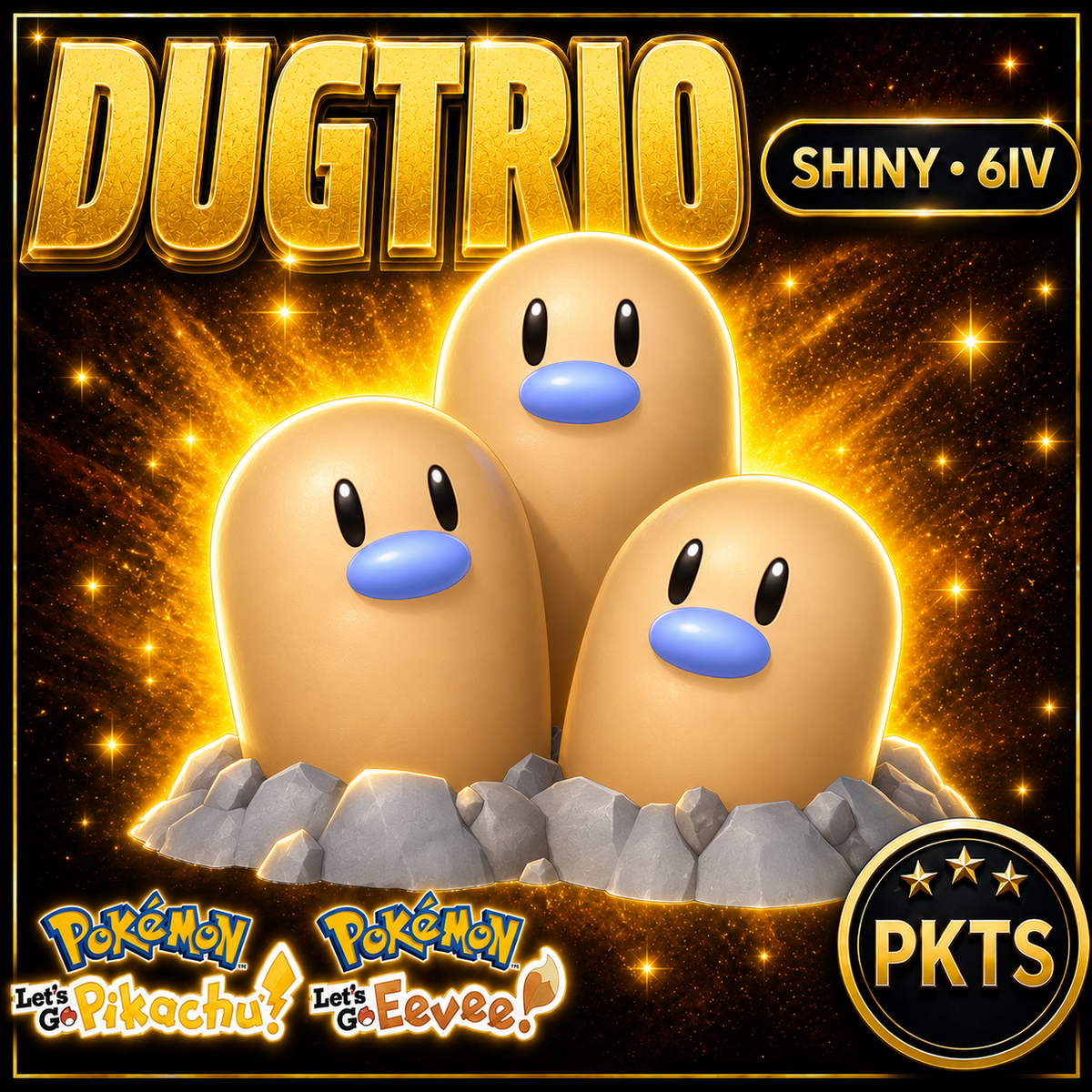 Shiny Dugtrio 6IV — Pokémon Let’s Go Pikachu & Let’s Go Eevee — PKTS