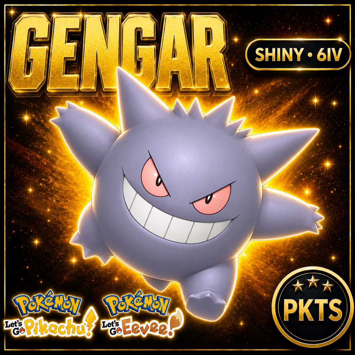 Shiny Gengar 6IV — Pokémon Let’s Go Pikachu & Let’s Go Eevee — PKTS