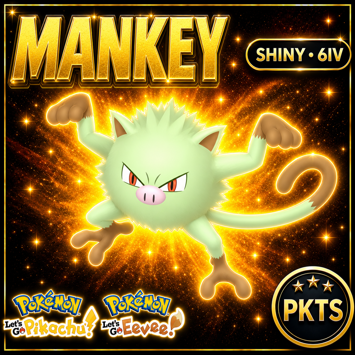 Shiny Mankey 6IV — Pokémon Let’s Go Pikachu & Let’s Go Eevee — PKTS