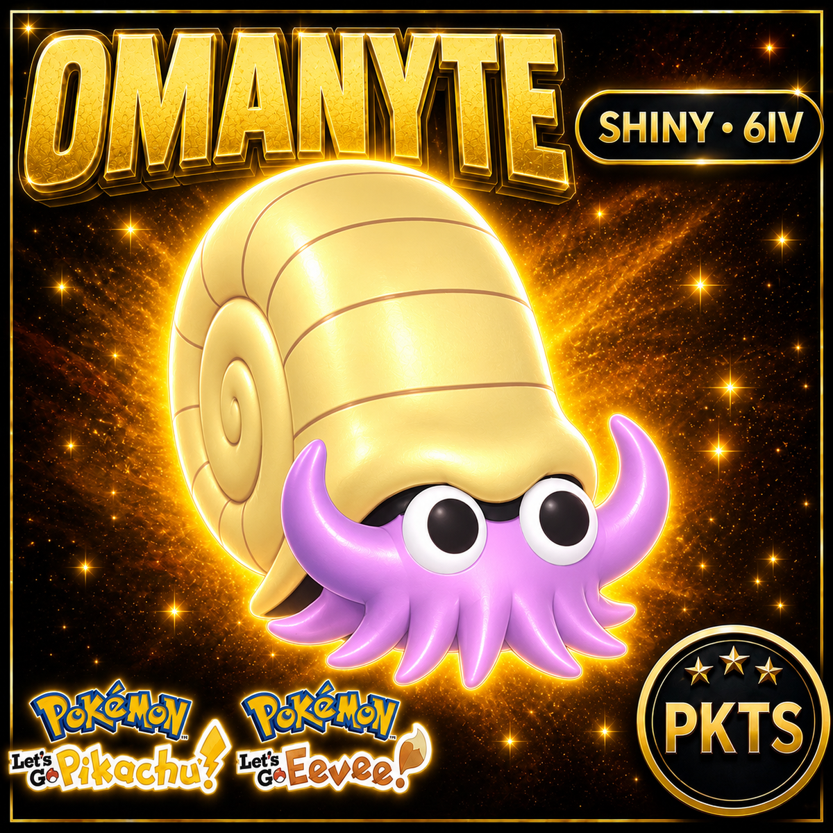 Shiny Omanyte for Pokémon Let’s Go Pikachu and Let’s Go Eevee, 6IV – PKTS