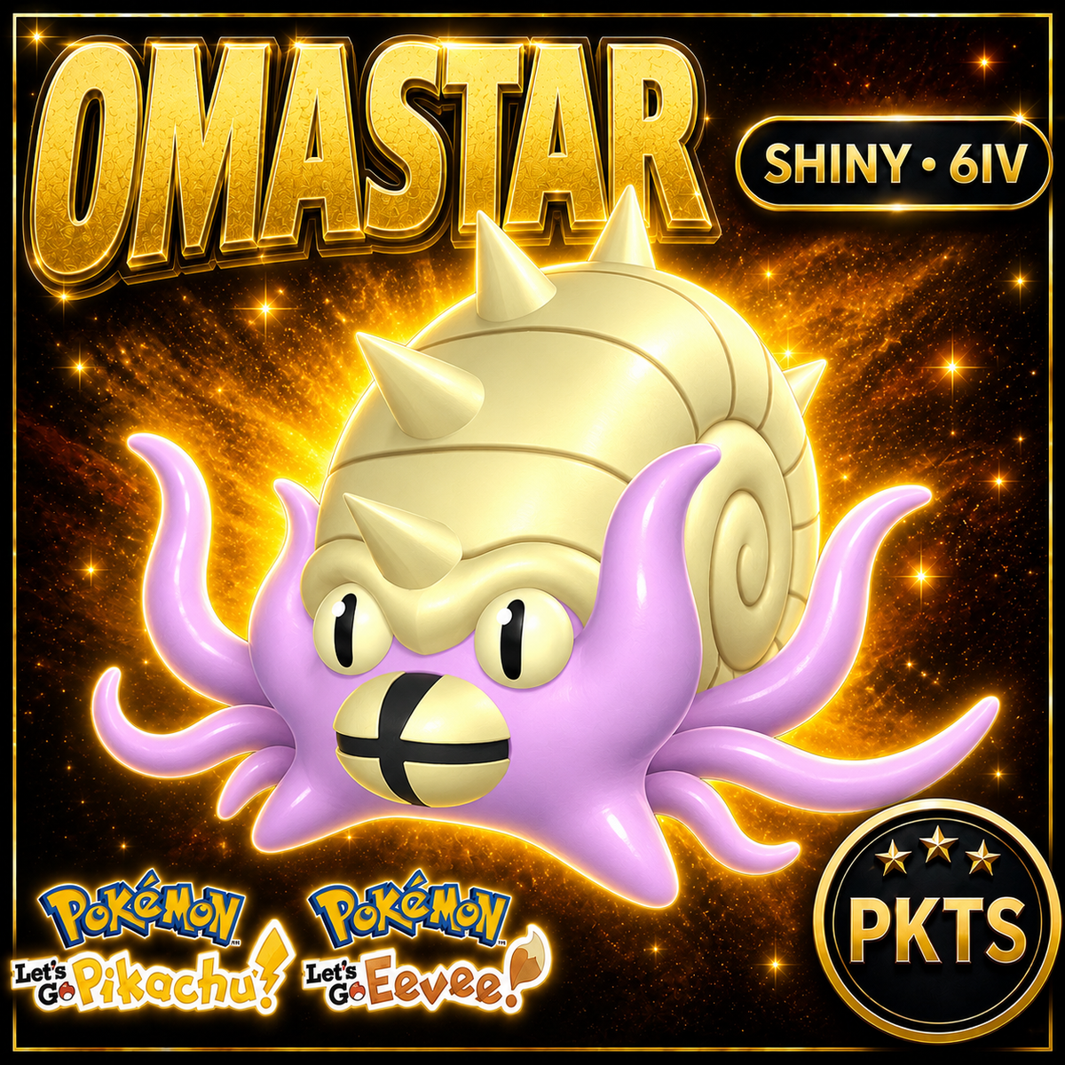 Shiny Omastar 6IV — Pokémon Let’s Go Pikachu & Let’s Go Eevee — PKTS
