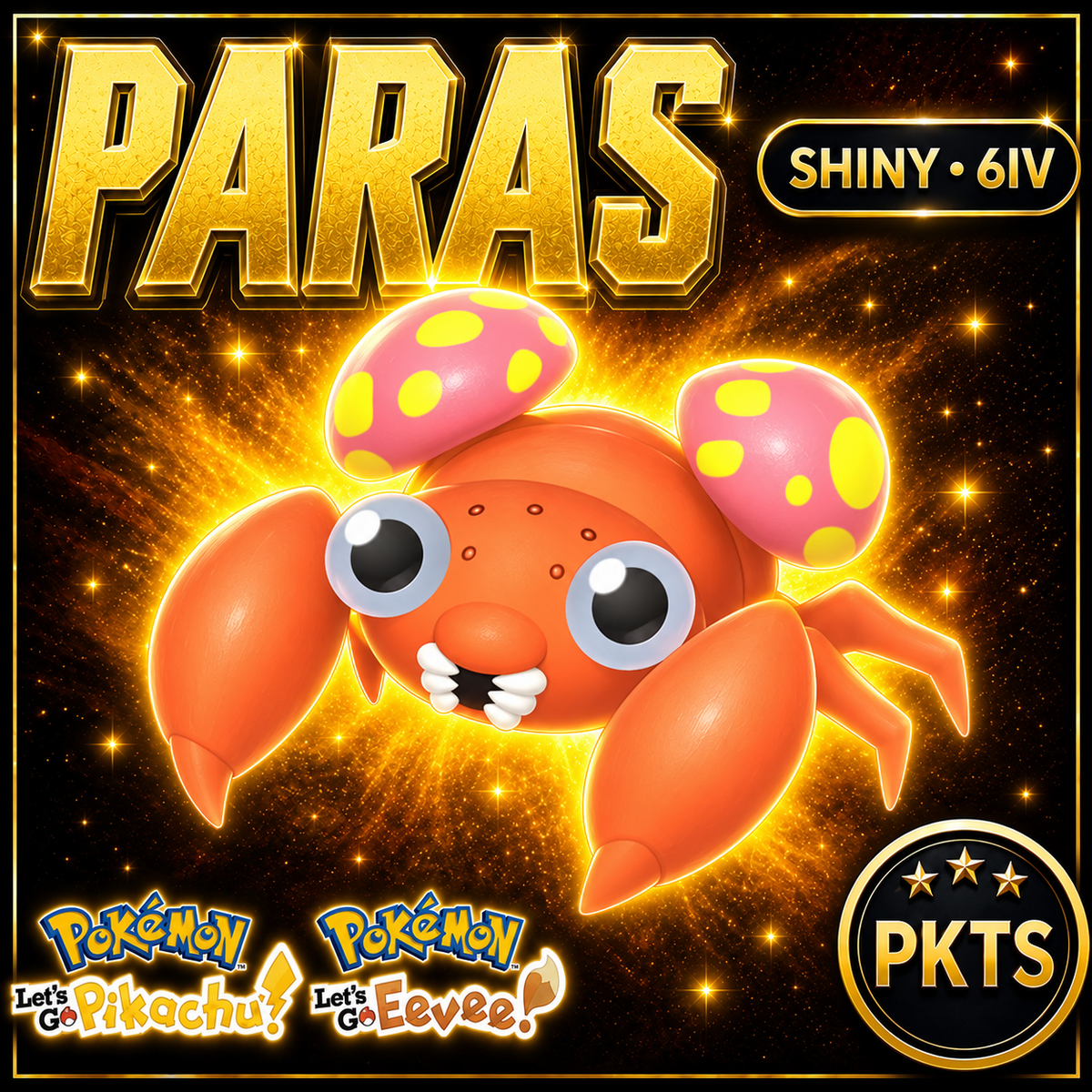 Shiny Paras 6IV — Pokémon Let’s Go Pikachu & Let’s Go Eevee — PKTS