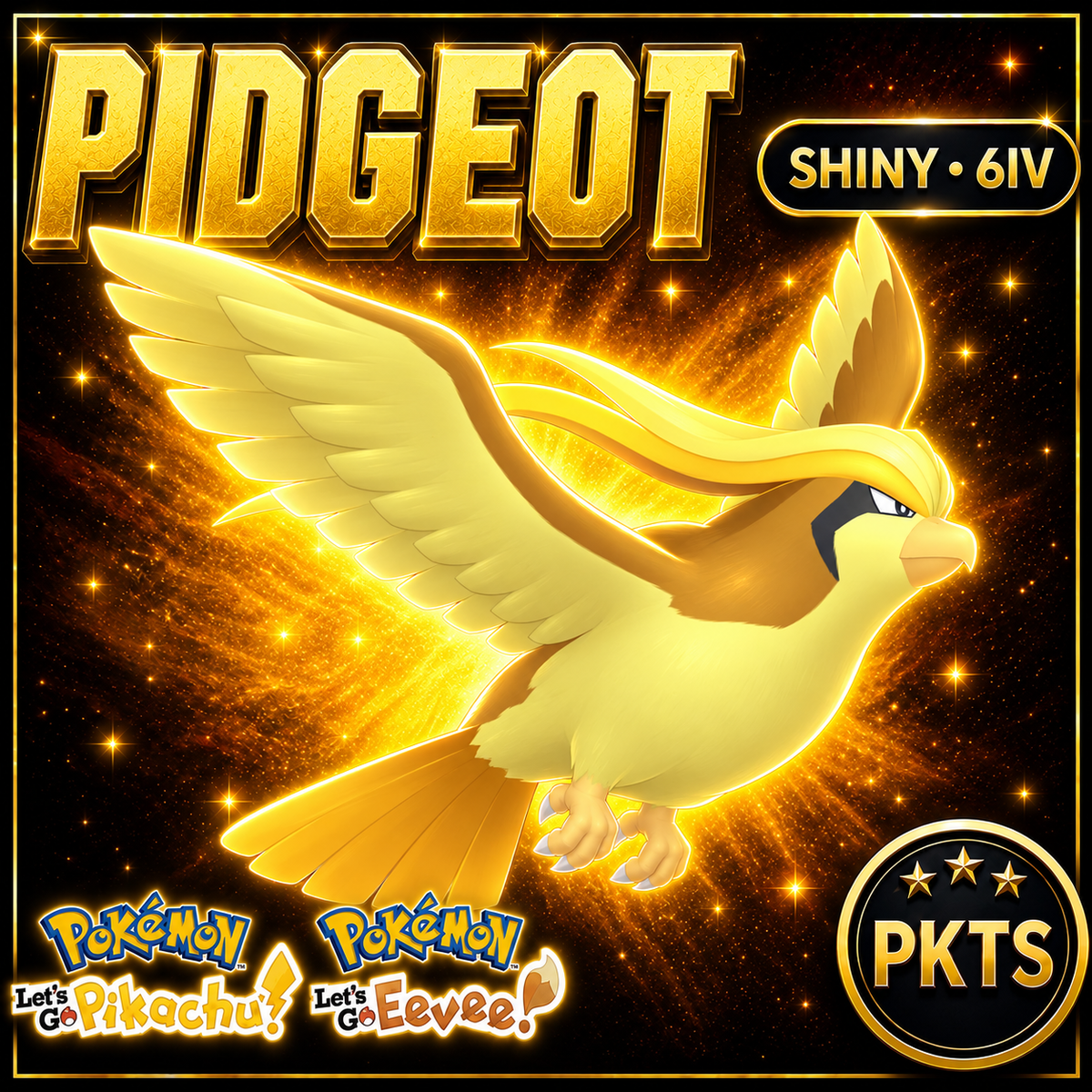 Shiny Pidgeot 6IV — Pokémon Let’s Go Pikachu & Let’s Go Eevee — PKTS