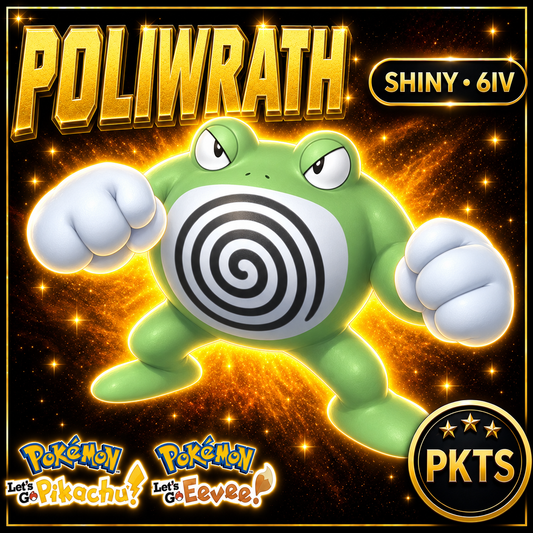 Shiny Poliwrath 6IV — Pokémon Let’s Go Pikachu & Let’s Go Eevee — PKTS