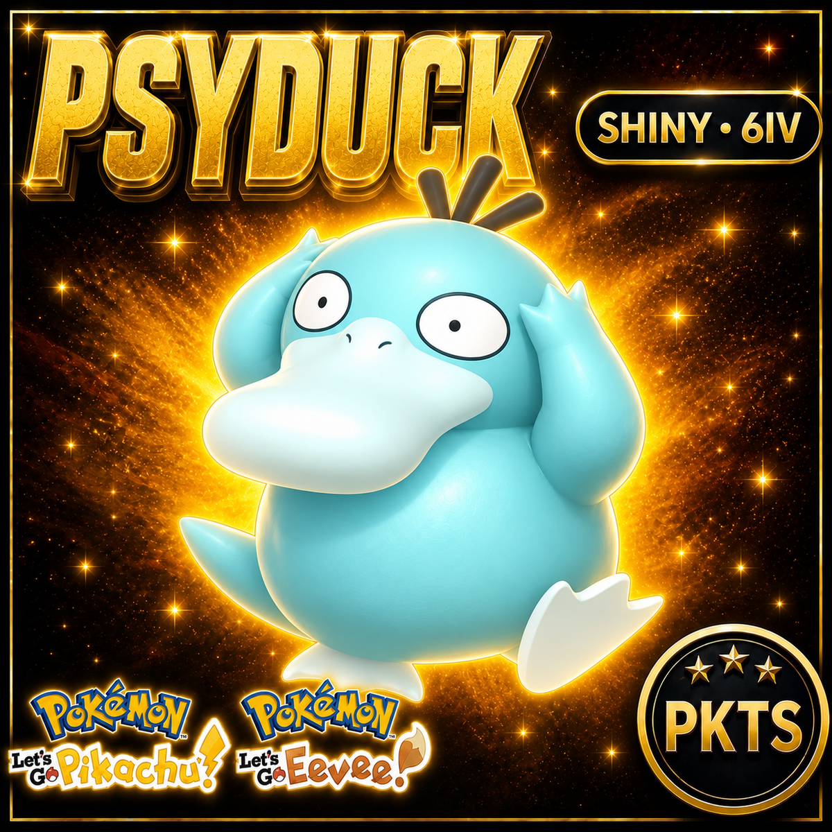 Shiny Psyduck 6IV — Pokémon Let’s Go Pikachu & Let’s Go Eevee — PKTS