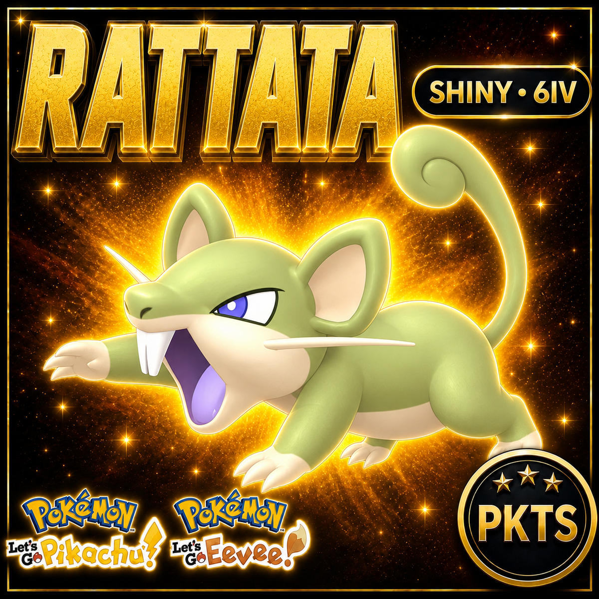 Shiny Rattata 6IV — Pokémon Let’s Go Pikachu & Let’s Go Eevee — PKTS