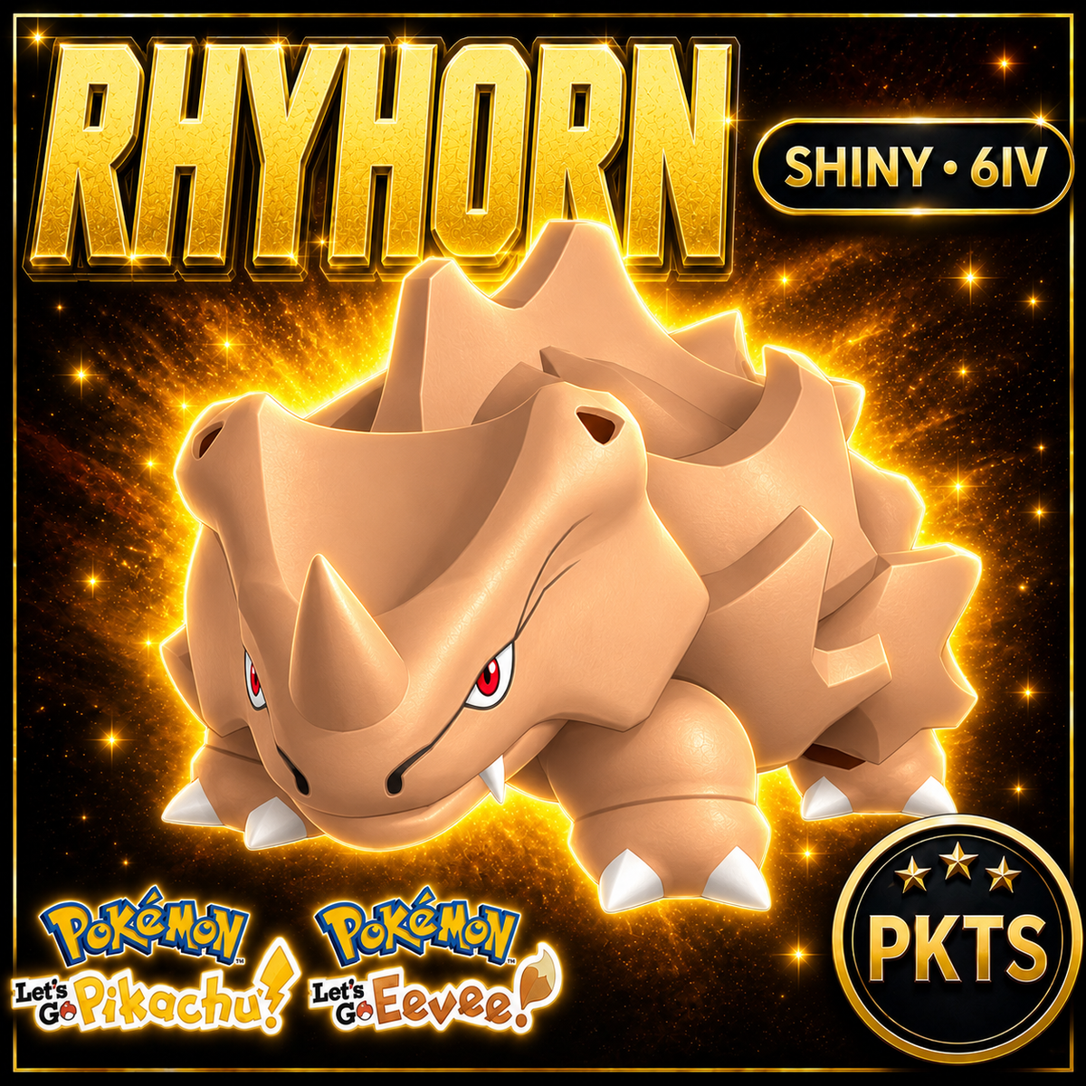 Shiny Rhyhorn 6IV — Pokémon Let’s Go Pikachu & Let’s Go Eevee — PKTS