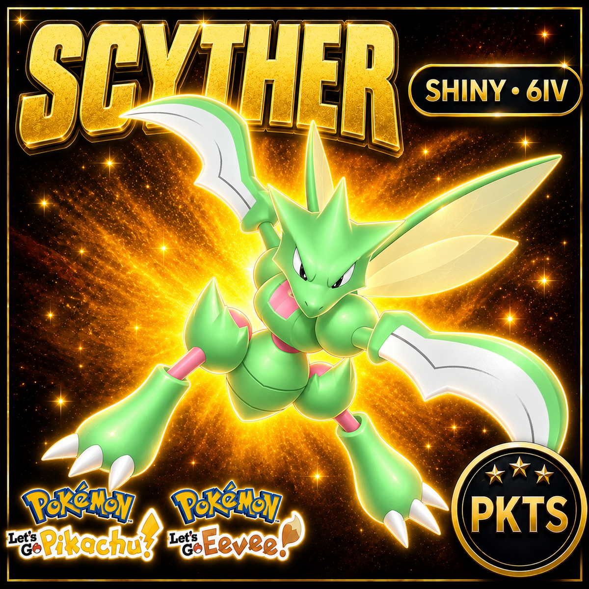 Shiny Scyther 6IV — Pokémon Let’s Go Pikachu & Let’s Go Eevee — PKTS