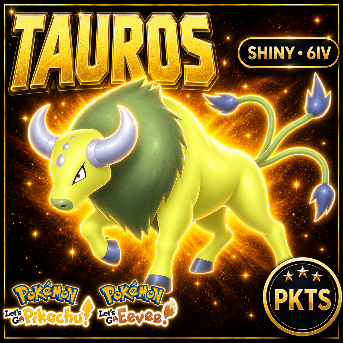 Shiny Tauros 6IV — Pokémon Let’s Go Pikachu & Let’s Go Eevee — PKTS