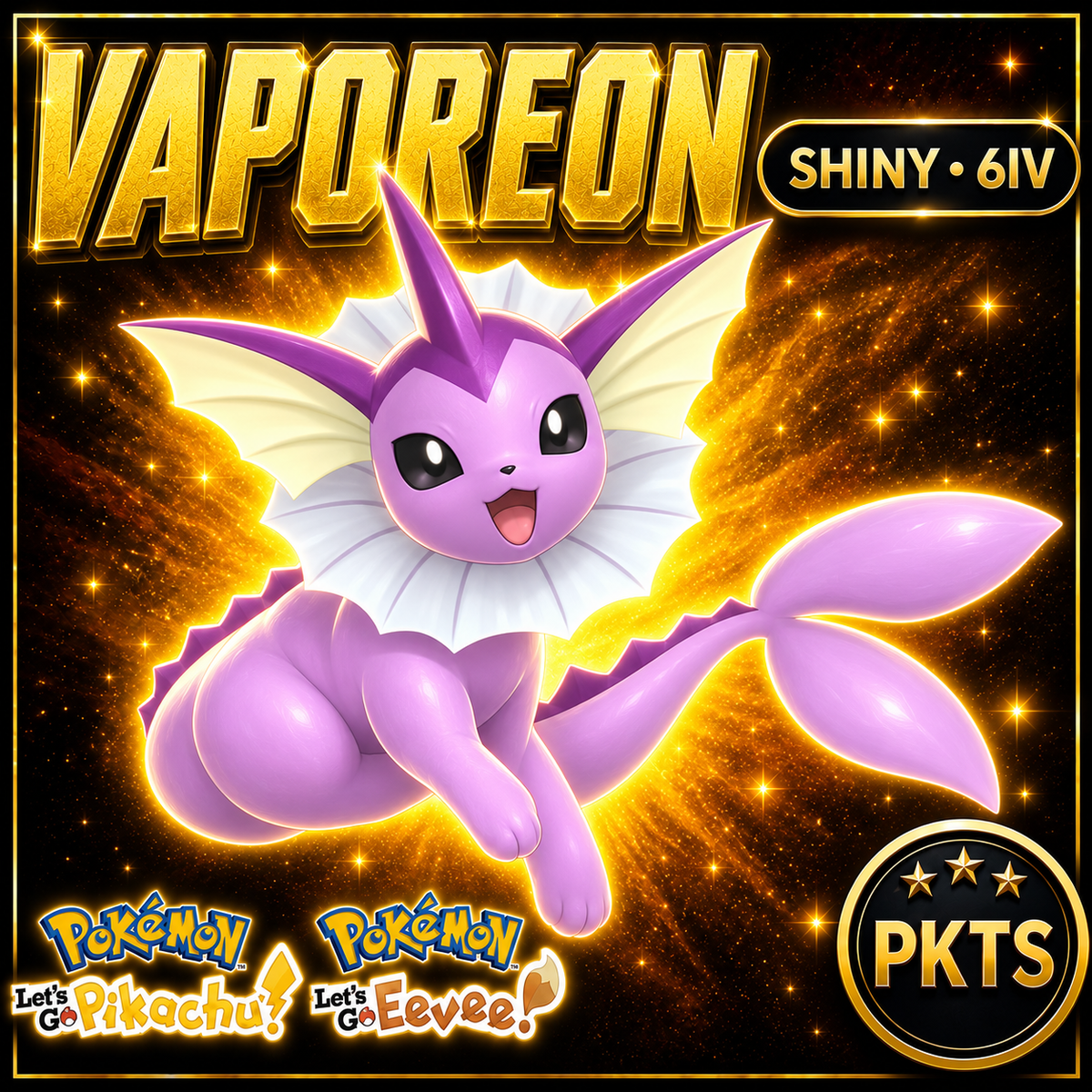 Shiny Vaporeon 6IV — Pokémon Let’s Go Pikachu & Let’s Go Eevee — PKTS
