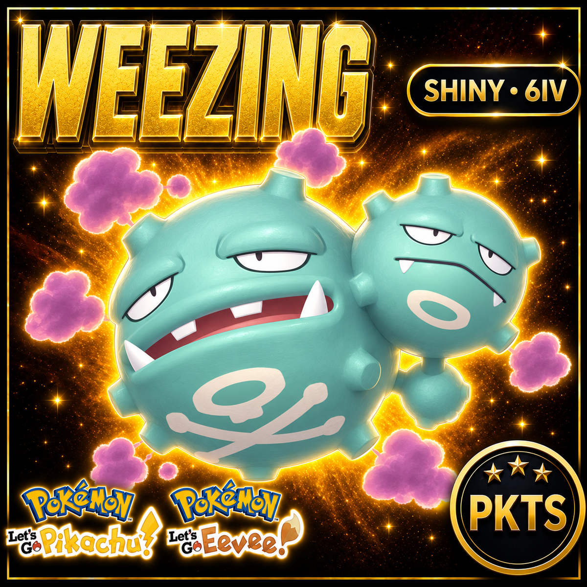 Shiny Weezing 6IV — Pokémon Let’s Go Pikachu & Let’s Go Eevee — PKTS