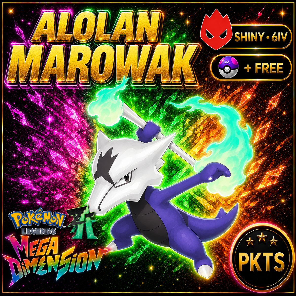 Shiny Alpha Alolan Marowak — Pokémon Legends Z-A Mega Dimension — PKTS product image