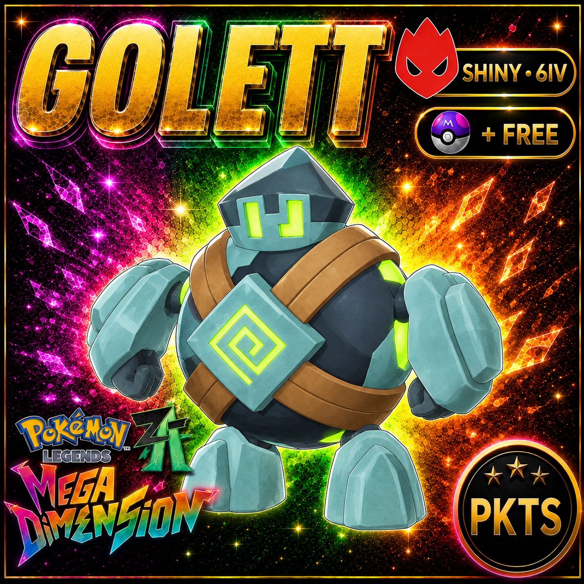 Shiny Alpha Golett Pokemon Legends Za Mega Dimension DLC 6IV Competitive Battle Ready - Image 1