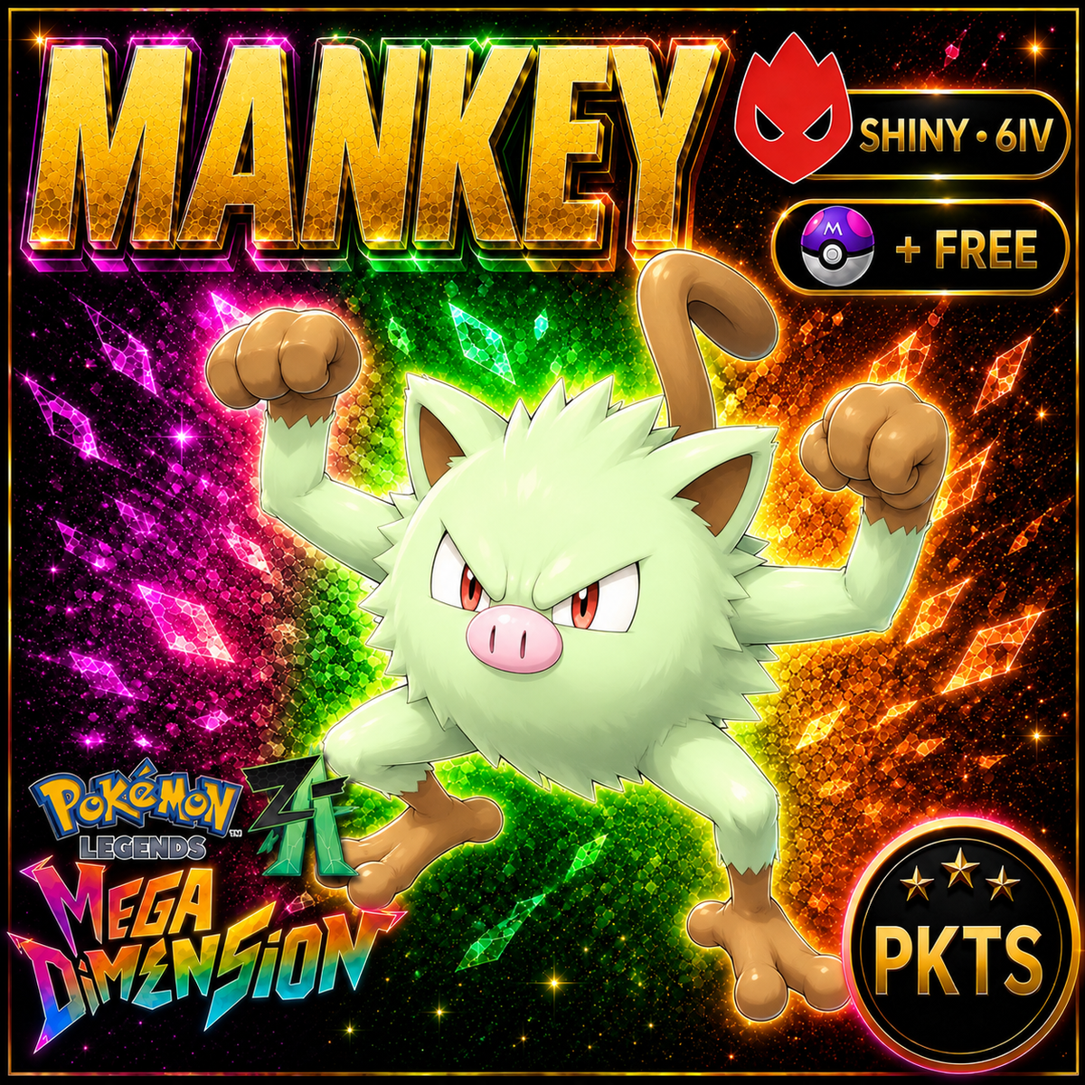 Shiny Alpha Mankey Pokemon Legends Za Mega Dimension DLC 6IV Competitive Battle Ready - Image 1