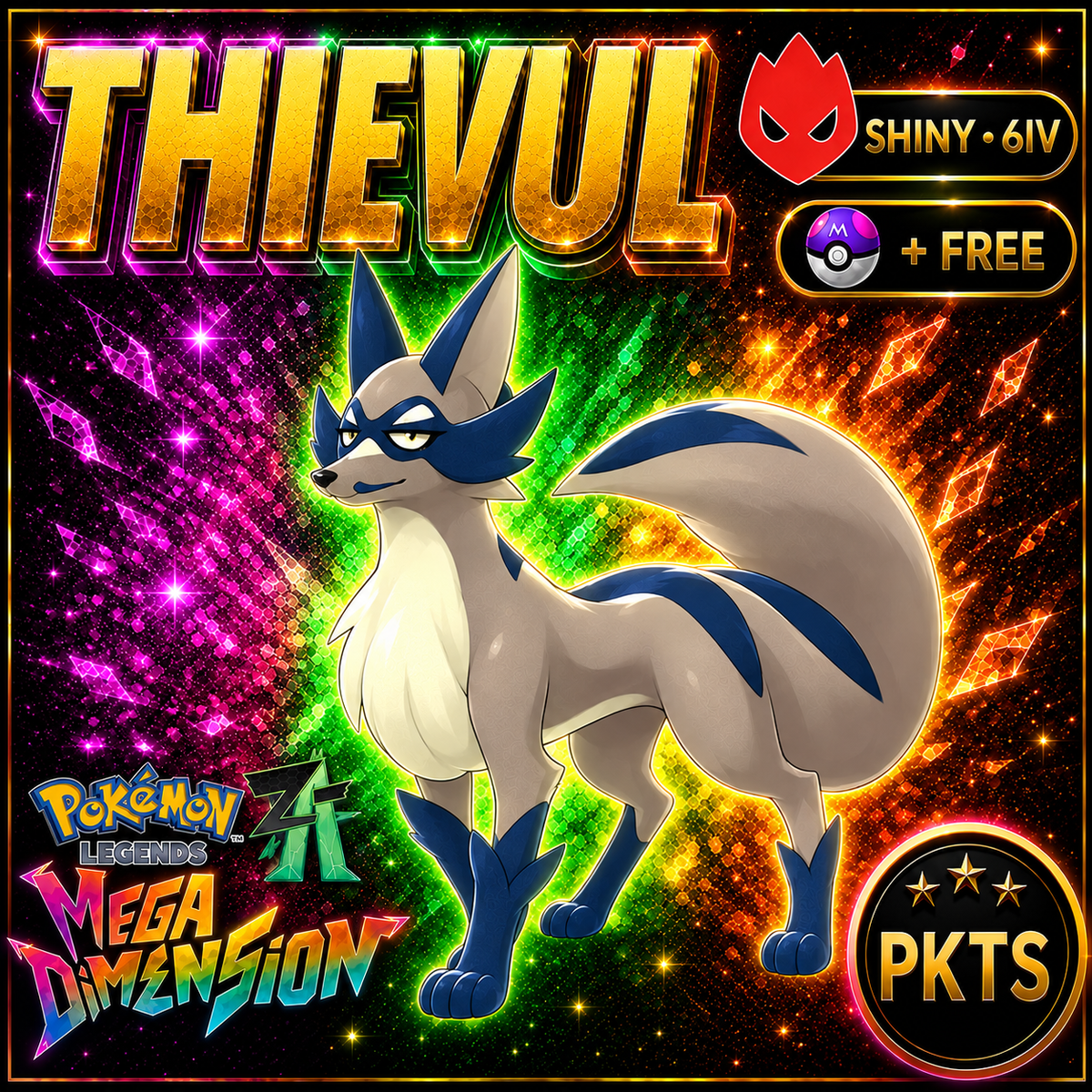 Shiny Alpha Thievul Pokemon Legends Za Mega Dimension DLC 6IV Competitive Battle Ready - Image 1