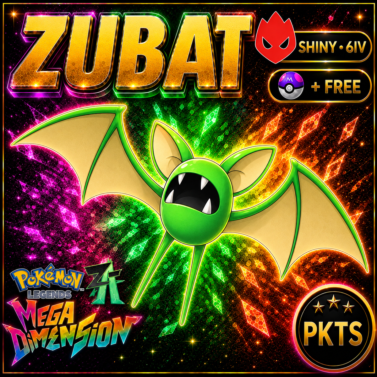 Shiny Alpha Zubat Pokemon Legends Za Mega Dimension DLC 6IV Competitive Battle Ready - Image 1