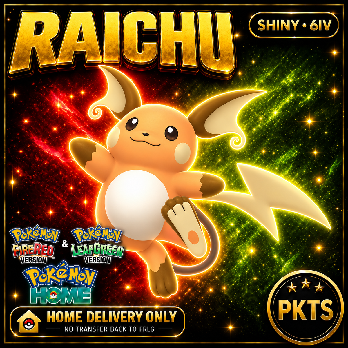 Shiny Raichu Pokémon FireRed LeafGreen HOME Delivery 6IV Competitive Battle Ready — PKTS thumbnail