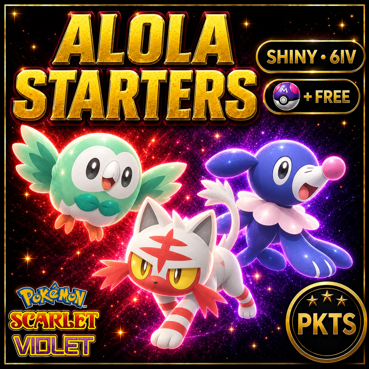 SHINY Rowlet, Litten, Popplio Bundle Pack 6IV EV Pokémon Scarlet and Violet 6IV Pokemon Free Shiny Switch 2 — PKTS thumbnail