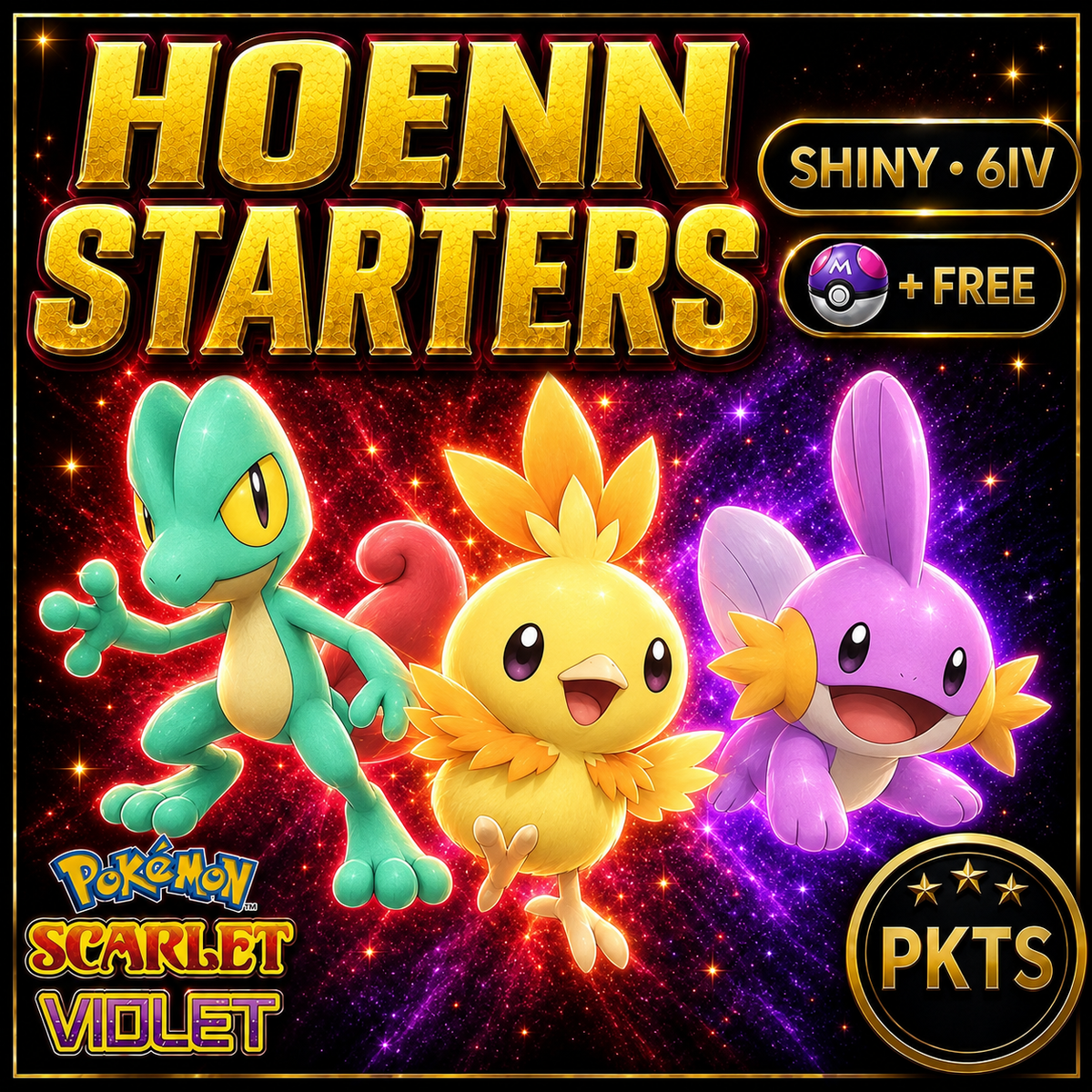 SHINY Treecko, Torchic, Mudkip Bundle Pack 6IV EV Pokémon Scarlet and Violet 6IV Pokemon Free Shiny Switch 2 — PKTS thumbnail