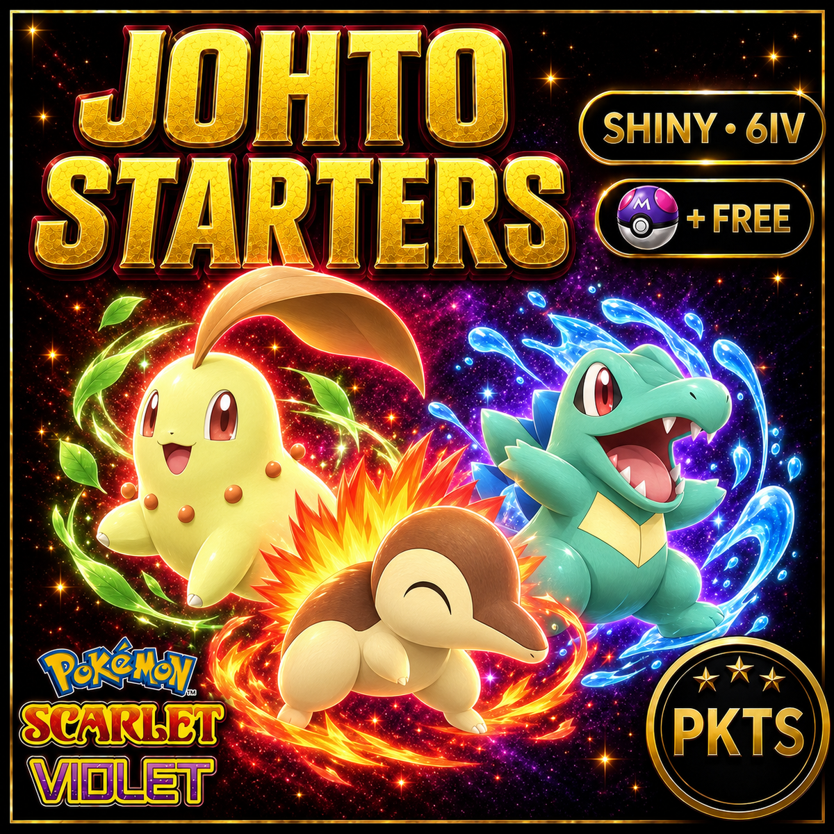 SHINY Chikorita, Cyndaquil, Totodile Bundle Pack 6IV EV Pokémon Scarlet and Violet 6IV Pokemon Free Shiny Switch 2 — PKTS thumbnail