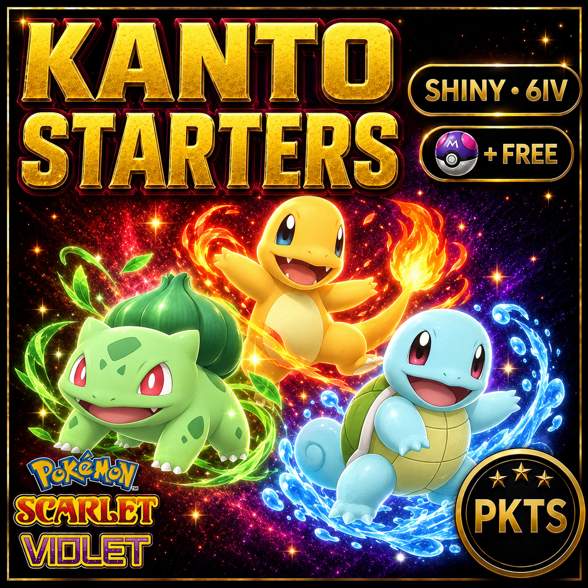 SHINY Bulbasaur, Charmander, Squirtle Bundle Pack 6IV EV Pokémon Scarlet and Violet 6IV Competitive Battle Ready — PKTS thumbnail