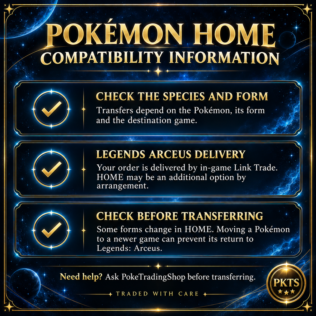 Pokémon HOME guide to species and form compatibility, Legends Arceus delivery and transfer restrictions