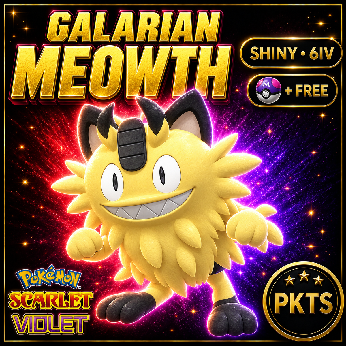 Shiny Galarian Meowth 6IV Pokémon Scarlet Violet Link Trade | PKTS