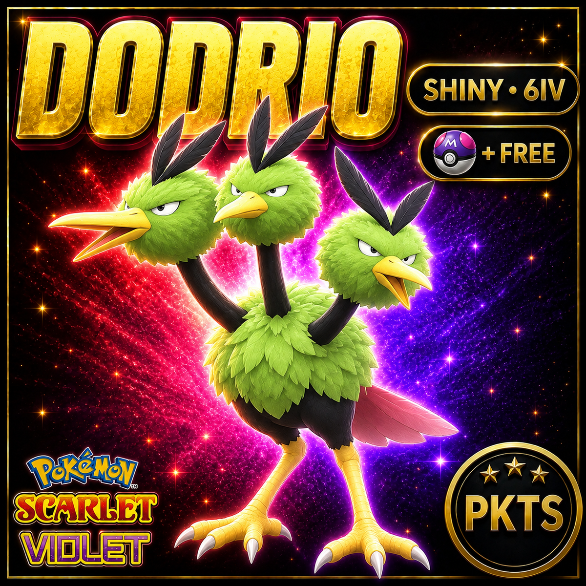 Shiny Dodrio 6IV Pokémon Scarlet Violet Link Trade | PKTS