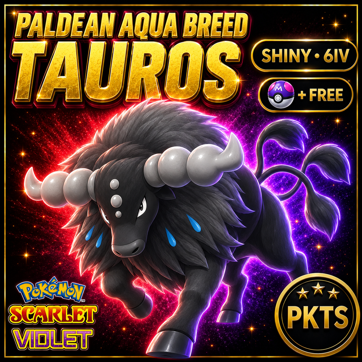 Shiny Paldean Aqua Breed Tauros 6IV Pokémon Scarlet Violet Link Trade | PKTS