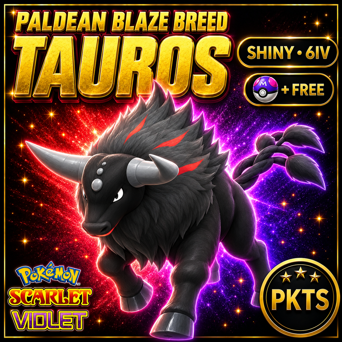 Shiny Paldean Blaze Breed Tauros 6IV Pokémon Scarlet Violet Link Trade | PKTS