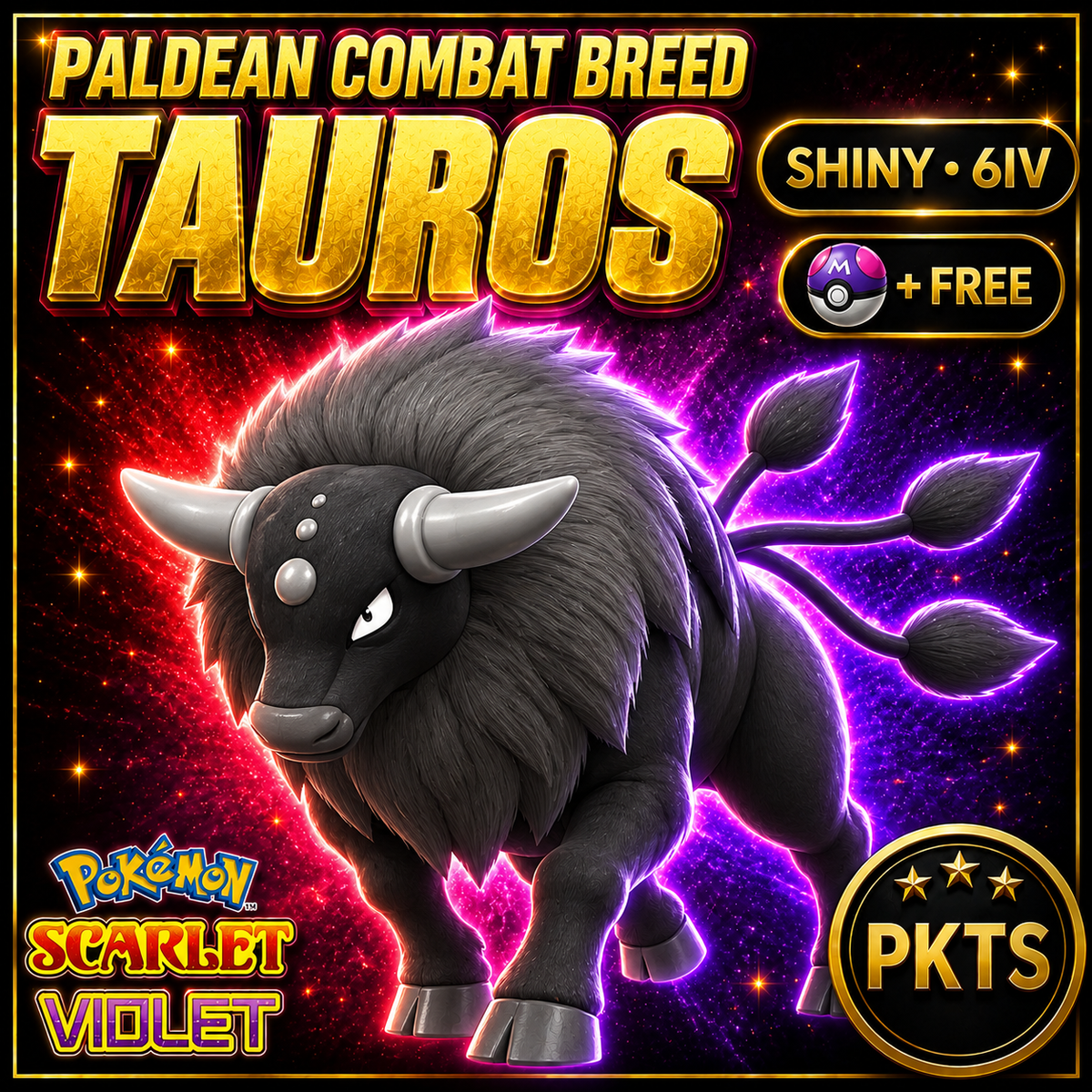 Shiny Paldean Combat Breed Tauros 6IV Pokémon Scarlet Violet Link Trade | PKTS