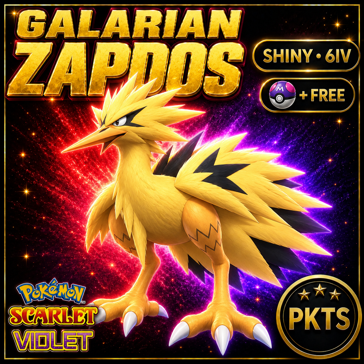 Shiny Galarian Zapdos 6IV Pokémon Scarlet Violet Link Trade | PKTS