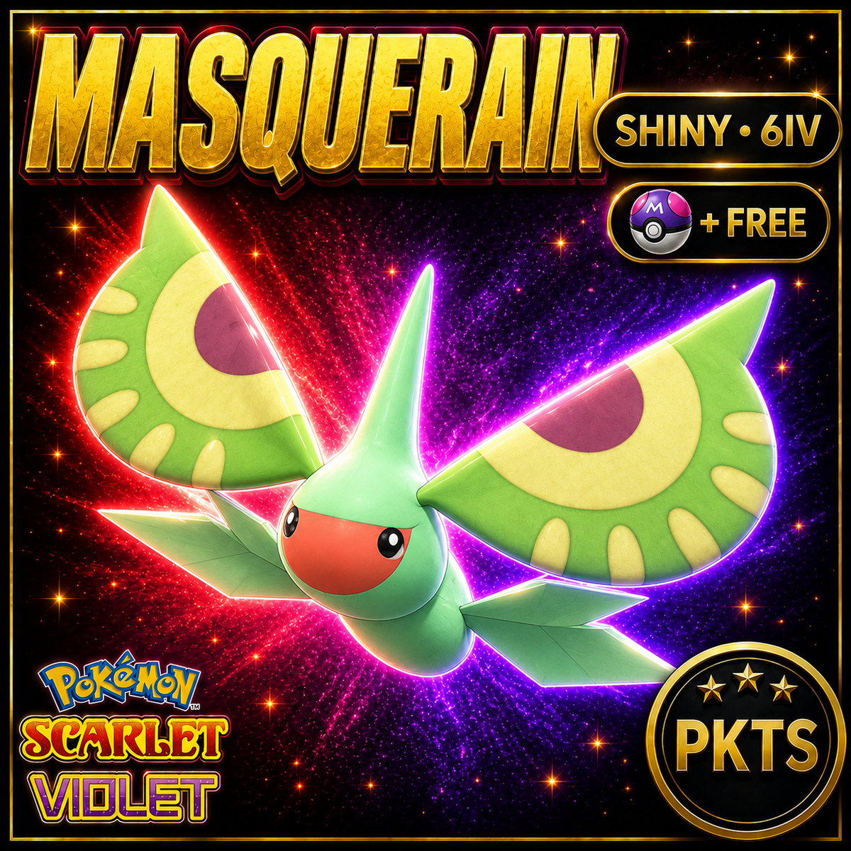 Shiny Masquerain 6IV Pokémon Scarlet Violet Link Trade | PKTS