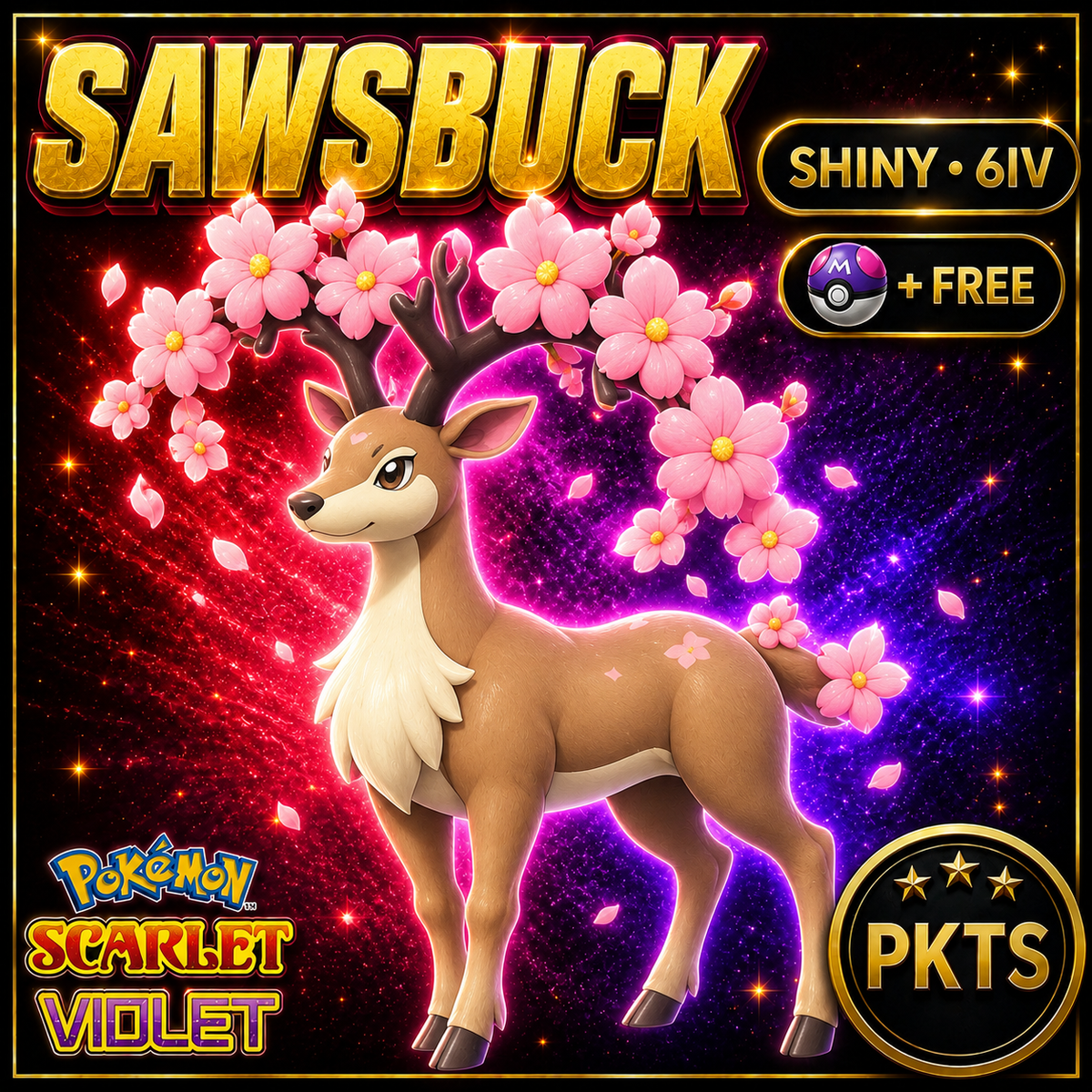 Shiny Sawsbuck Spring 6IV Pokémon Scarlet Violet Link Trade | PKTS