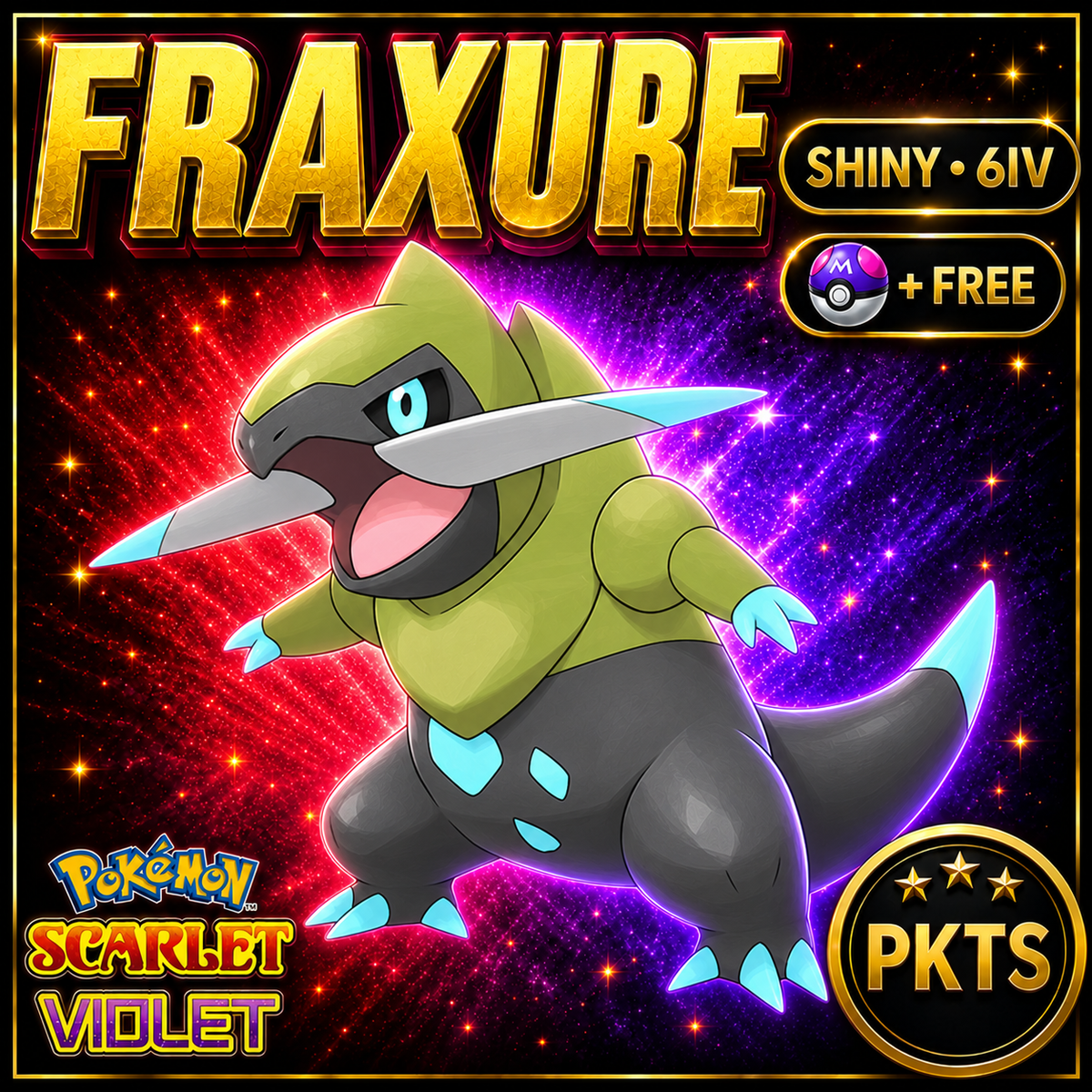 Shiny Fraxure 6IV Pokémon Scarlet Violet Link Trade | PKTS