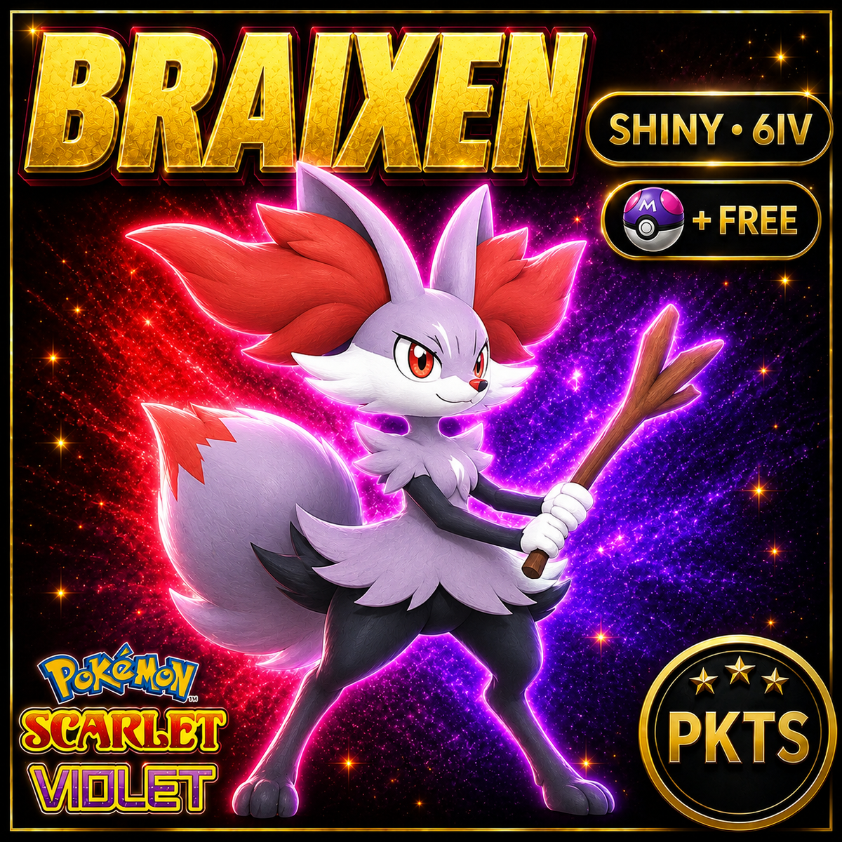 Shiny Braixen 6IV Pokémon Scarlet Violet Link Trade | PKTS