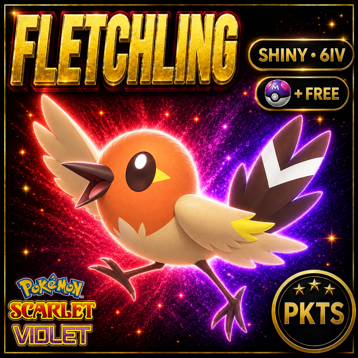 Shiny Fletchling 6IV Pokémon Scarlet Violet Link Trade | PKTS