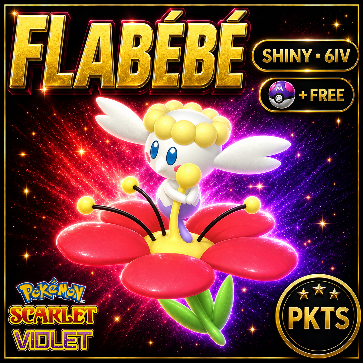 Shiny Flabébé Red Flower 6IV Pokémon Scarlet Violet Link Trade | PKTS
