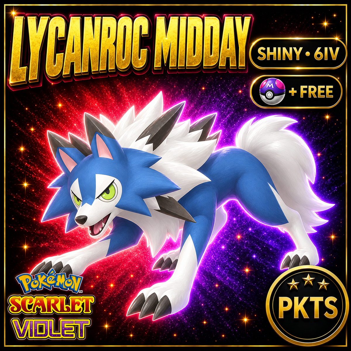 Shiny Lycanroc Midday 6IV Pokémon Scarlet Violet Link Trade | PKTS