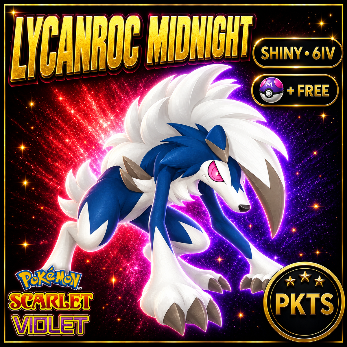 Shiny Lycanroc Midnight 6IV Pokémon Scarlet Violet Link Trade | PKTS