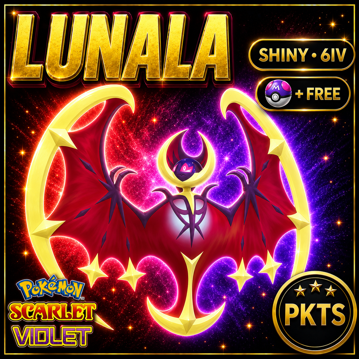 Shiny Lunala 6IV Pokémon Scarlet Violet Link Trade | PKTS
